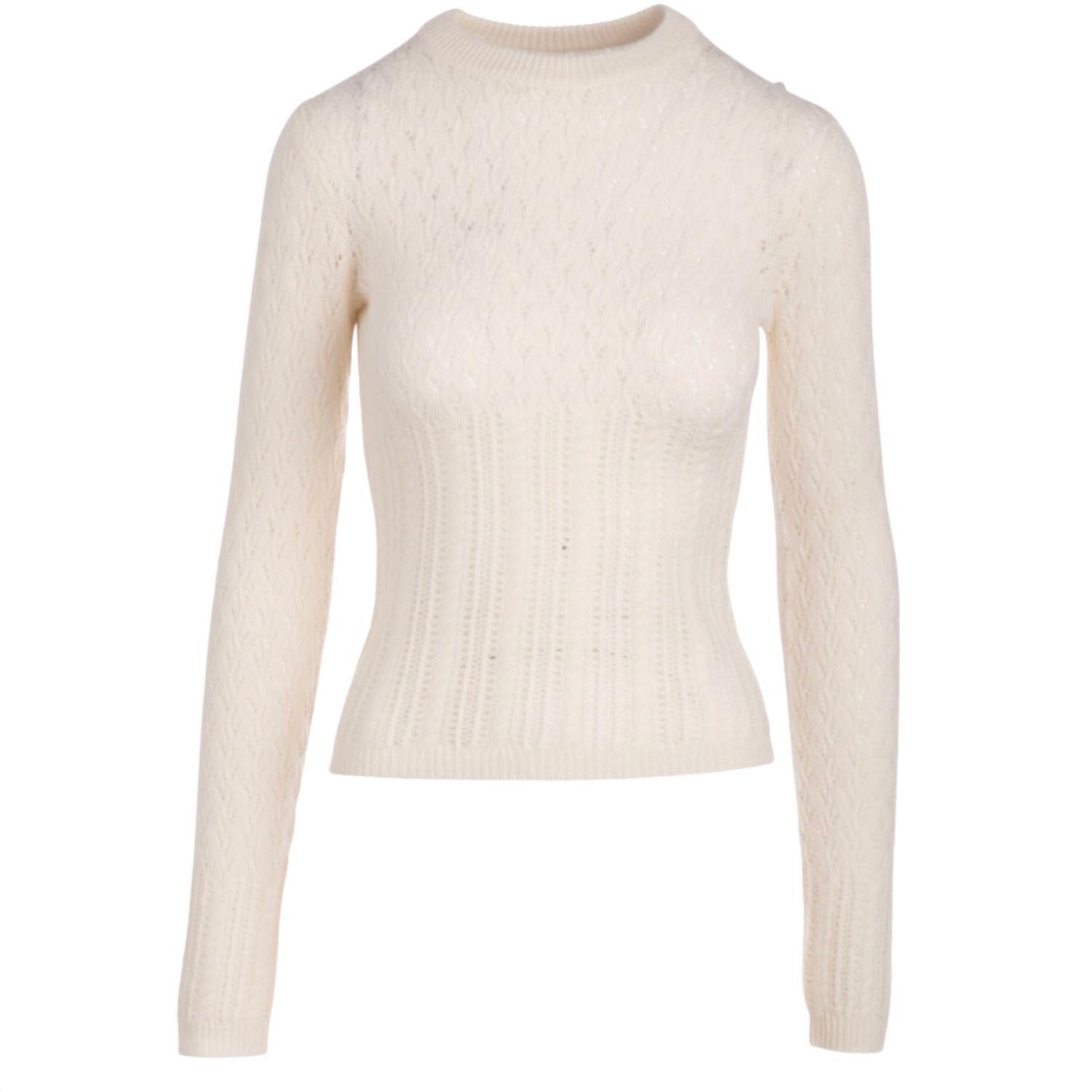 New Naadam Women's Wool Cashmere Mixed Pointelle Fitted Crew Top In White